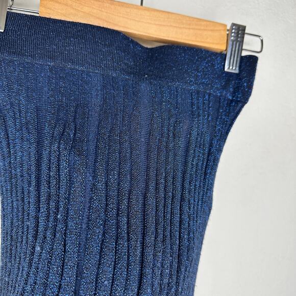 & Other Stories Glittery Pleated Rib Knit Midnight Navy Blue Sheer Midi Skirt XS - Picture 9 of 13